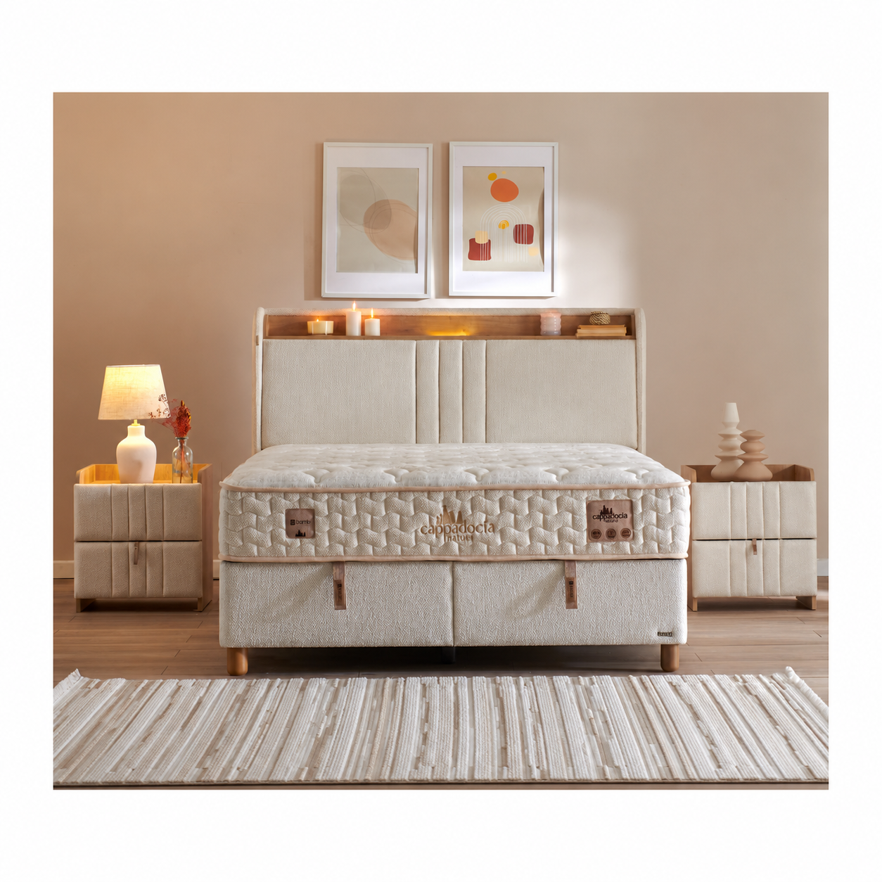 BAMBI - Ensemble de lit tapissier H3 Cappadoce – Confort Ultime, Technologie Intelligente et Rangement Caché