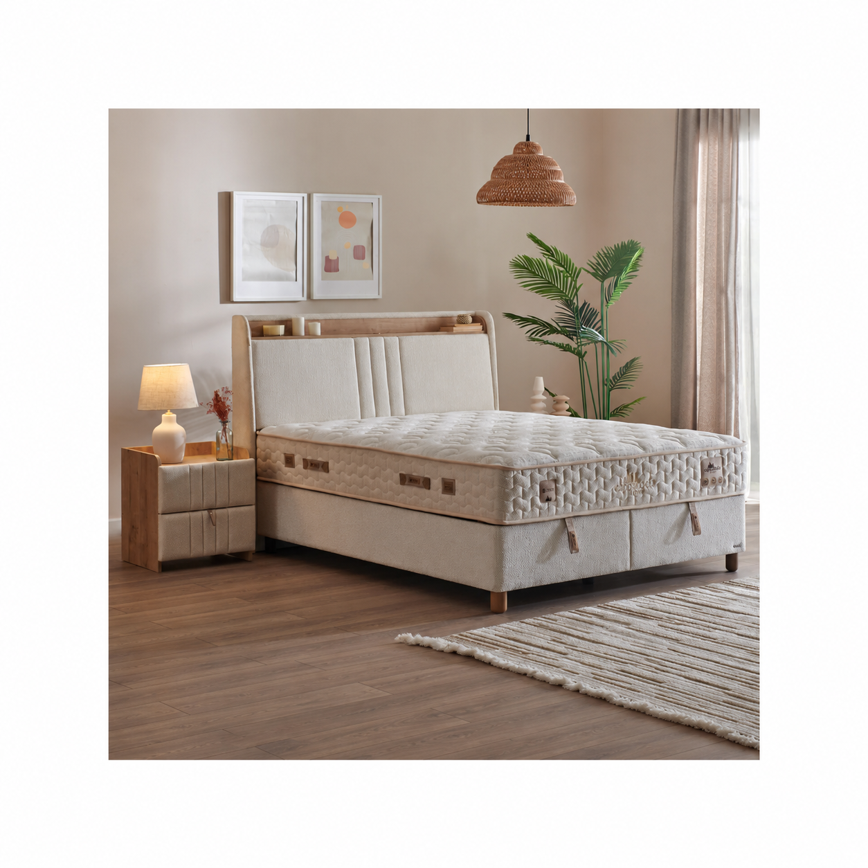 BAMBI - Ensemble de lit tapissier H3 Cappadoce – Confort Ultime, Technologie Intelligente et Rangement Caché