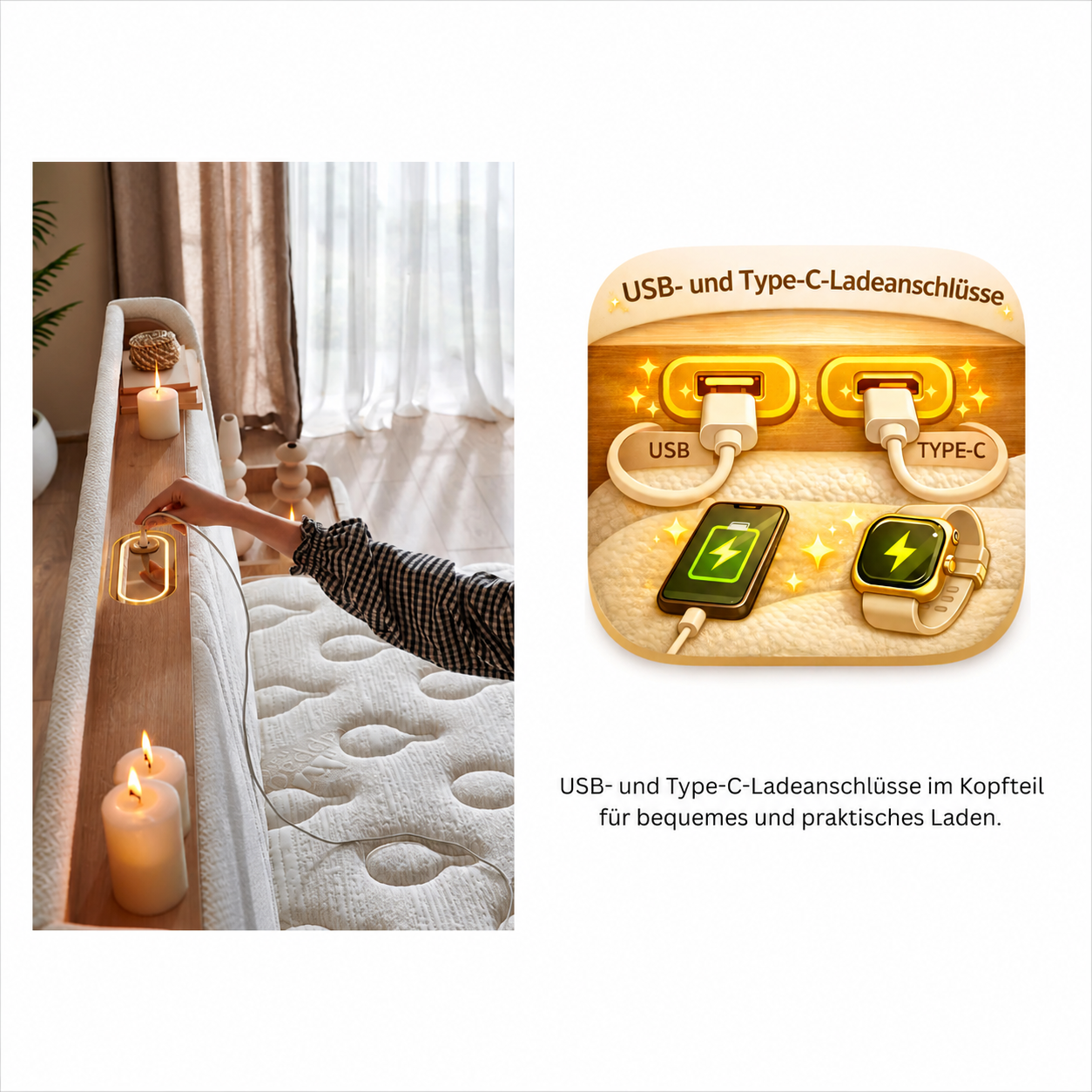 BAMBI - Ensemble de lit tapissier H3 Cappadoce – Confort Ultime, Technologie Intelligente et Rangement Caché
