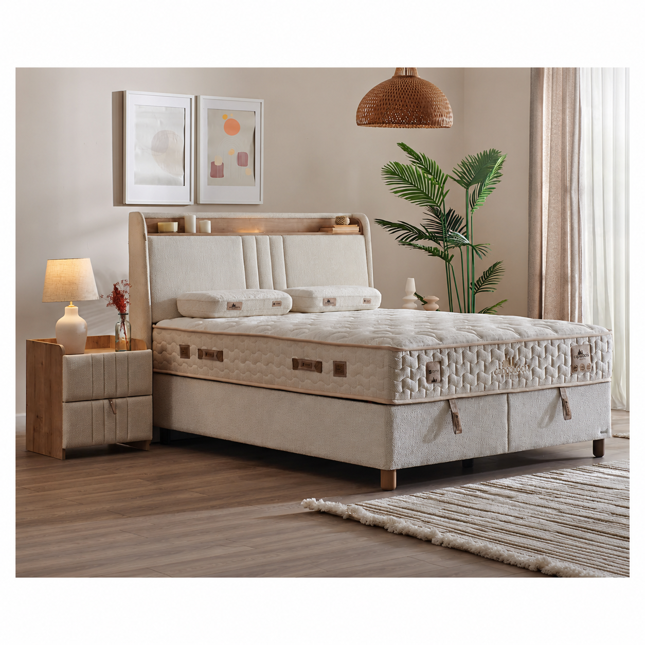 BAMBI - Ensemble de lit tapissier H3 Cappadoce – Confort Ultime, Technologie Intelligente et Rangement Caché