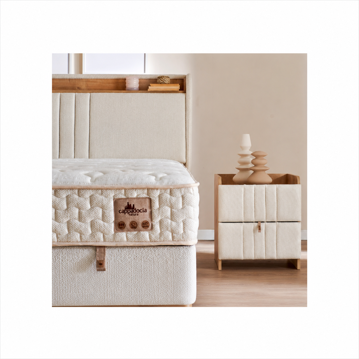 BAMBI - Ensemble de lit tapissier H3 Cappadoce – Confort Ultime, Technologie Intelligente et Rangement Caché