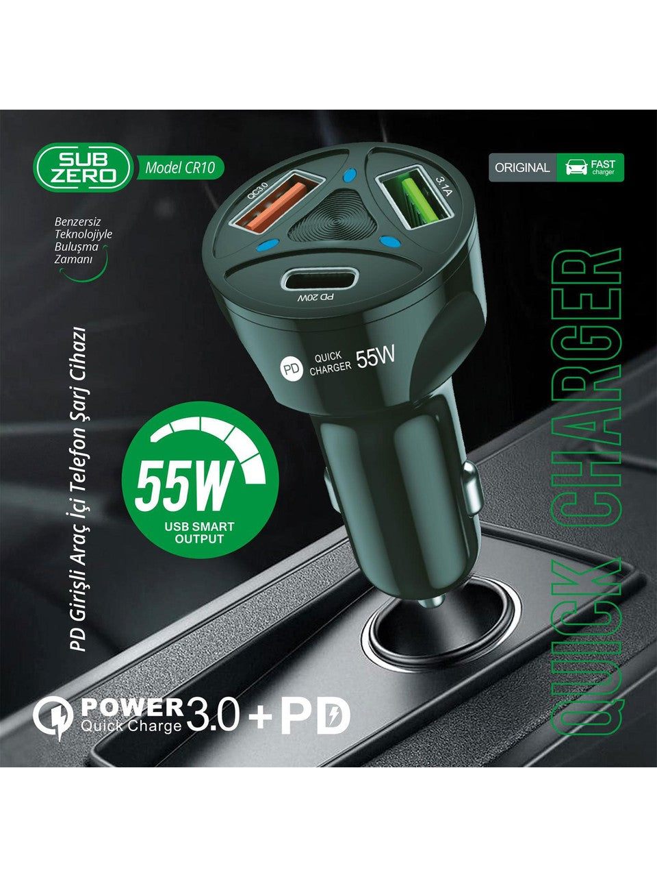 Subzero Typ-C Schnellladegerät fürs Auto 50W PD Quick Charge