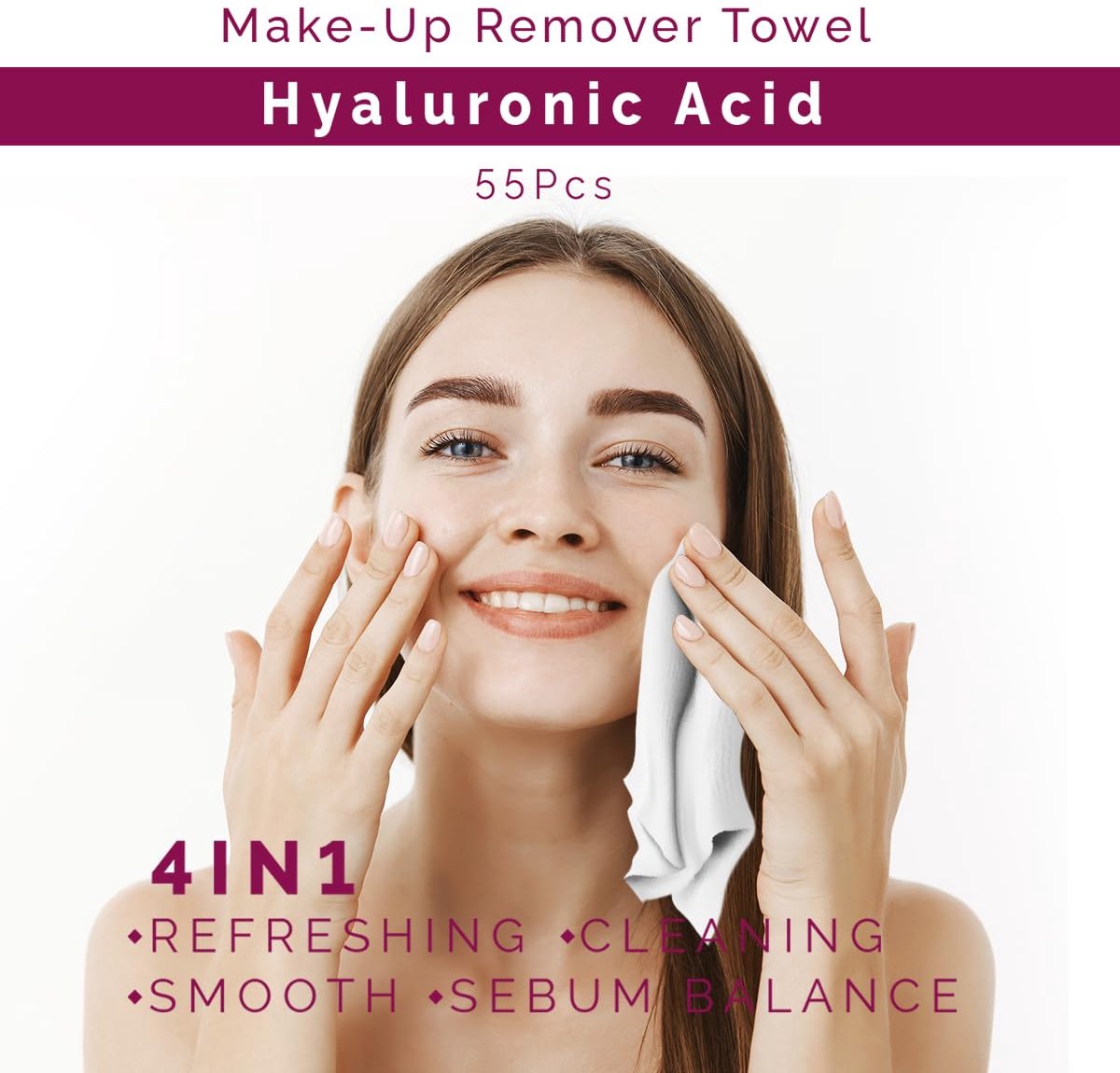 Lingettes humides nettoyantes Maquillage ZIPY - Lingettes visage - Formule acide hyaluronique - 55 pièces (19 x 16 cm)