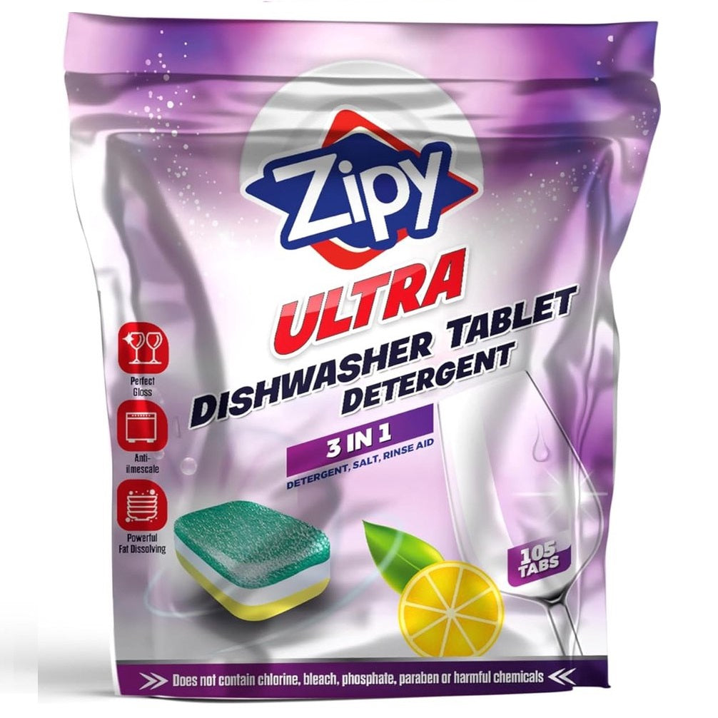 Tablettes pour lave-vaisselle ZIPY Ultra , tout en un - extra fortes - nettoyage ultime - brillance avec écran de protection (tablette de 105 ct)