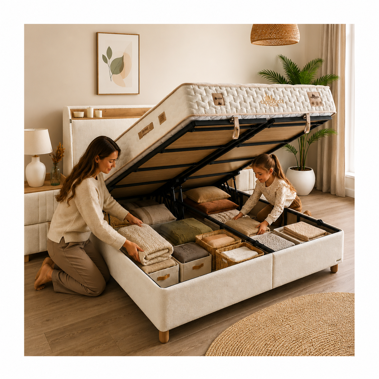BAMBI - Ensemble de lit tapissier H3 Cappadoce – Confort Ultime, Technologie Intelligente et Rangement Caché
