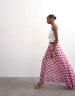 Sheer Full Circle Chiffon Skirt in Pink Check