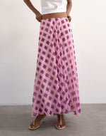 Sheer Full Circle Chiffon Skirt in Pink Check