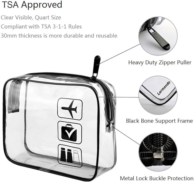 Toiletry bag transparent bag for liquids, hand luggage, cosmetics, transparent bag for airport, travel, 1 liter, white
