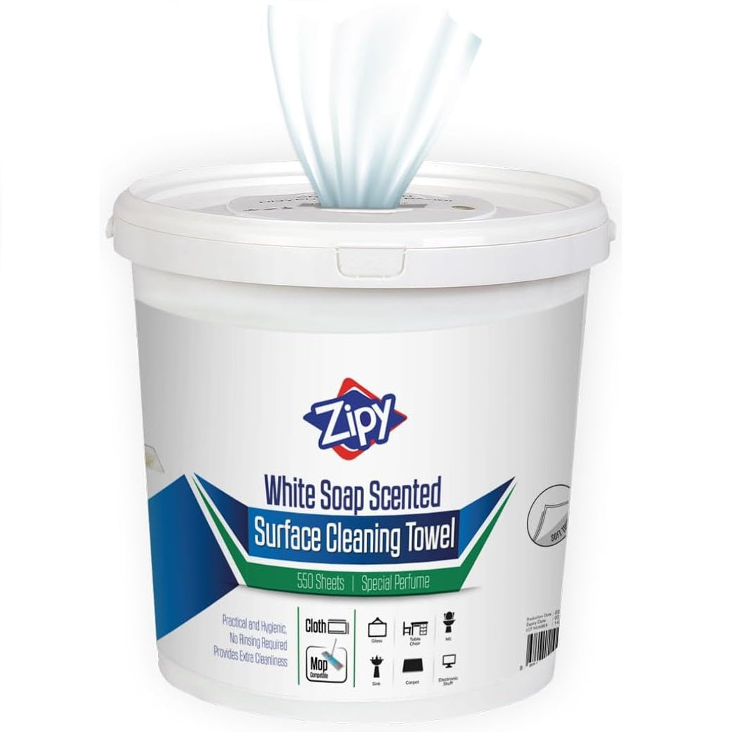 Zipy White Soap scented 500 stuks geurende oppervlaktereinigingsdoekjes zonder resten - vochtige doekjesemmer - 20 x 25 cm - XL (witte zeep - 500 stuks)