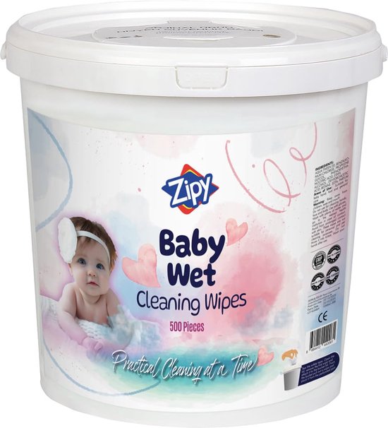 ZIPY Seau Lingettes Bébé Fibres de Coton Bio à Aloë Vera - Paquet de 550 pièces (22 x 22 cm) - XL