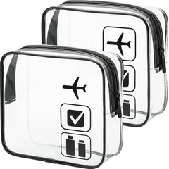 2 Toiletry bags - transparent bag for liquids, hand luggage, cosmetics, transparent bag for airport, travel, 1 liter, white - 2 pcs