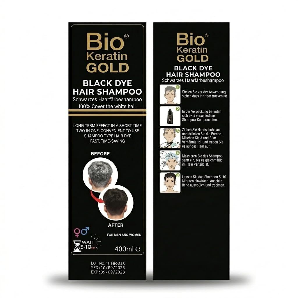 Shampoing Teinture Cheveux Noirs 400ml - Couverture 100% des Cheveux Gris en 5-10 Minutes, Résultats Professionnels & Qualité Salon, Couleur & Shampoing 2-en-1, Ne Tache Pas la Peau, Pour Hommes & Femmes