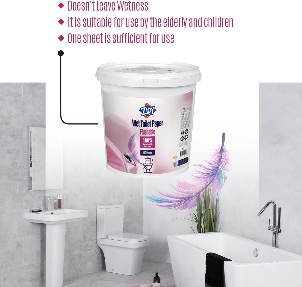 ZIPY Flushable Moist Toilet Paper – Biodegradable, Plastic-Free – Suitable for Adults, Seniors, Children – (600 Sheets)