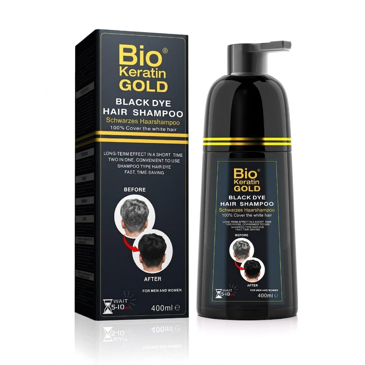 Shampoing Teinture Cheveux Noirs 400ml - Couverture 100% des Cheveux Gris en 5-10 Minutes, Résultats Professionnels & Qualité Salon, Couleur & Shampoing 2-en-1, Ne Tache Pas la Peau, Pour Hommes & Femmes