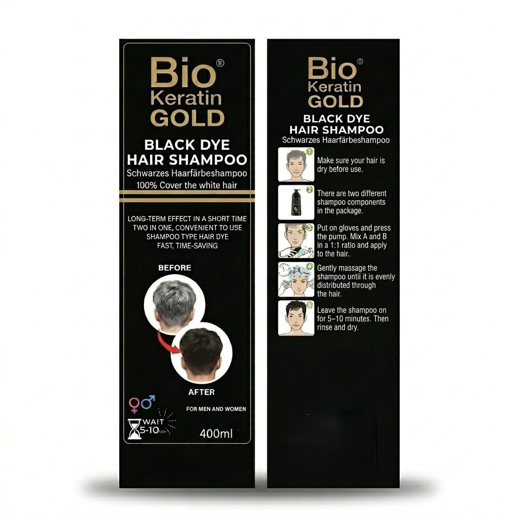 Shampoing Teinture Cheveux Noirs 400ml - Couverture 100% des Cheveux Gris en 5-10 Minutes, Résultats Professionnels & Qualité Salon, Couleur & Shampoing 2-en-1, Ne Tache Pas la Peau, Pour Hommes & Femmes