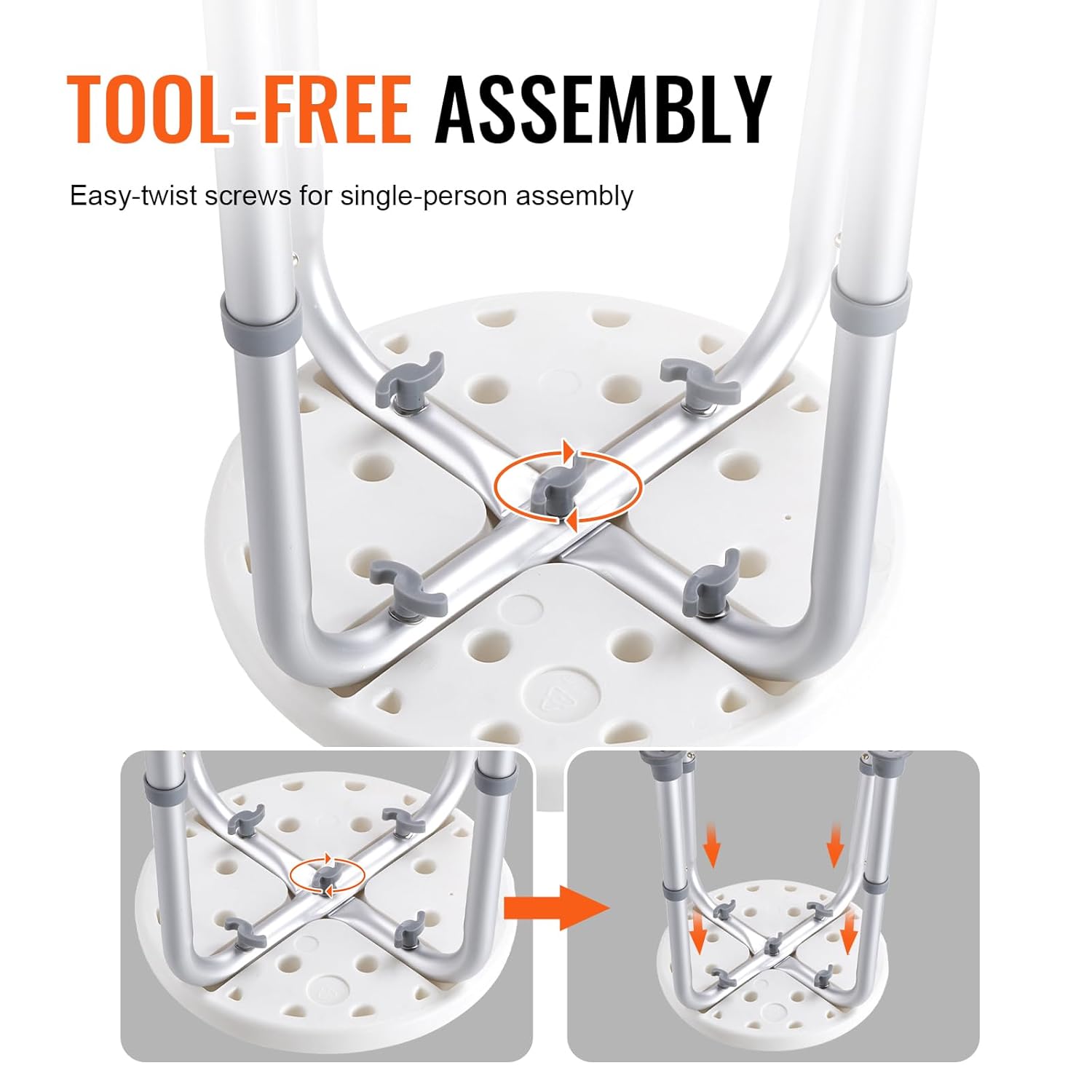 Adjustable Rotating Shower Stool - 360° Swivel Bathroom Safety Chair with Aluminium Frame