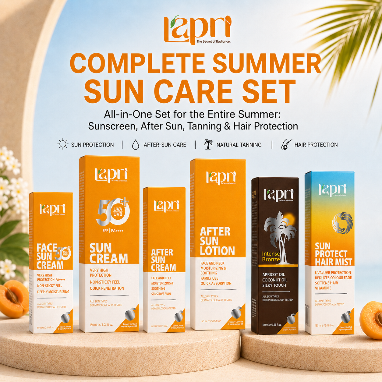 Lapri Complete Summer Sun Care Set – Full Summer Sunscreen, After Sun, Tanning & Hair Protection