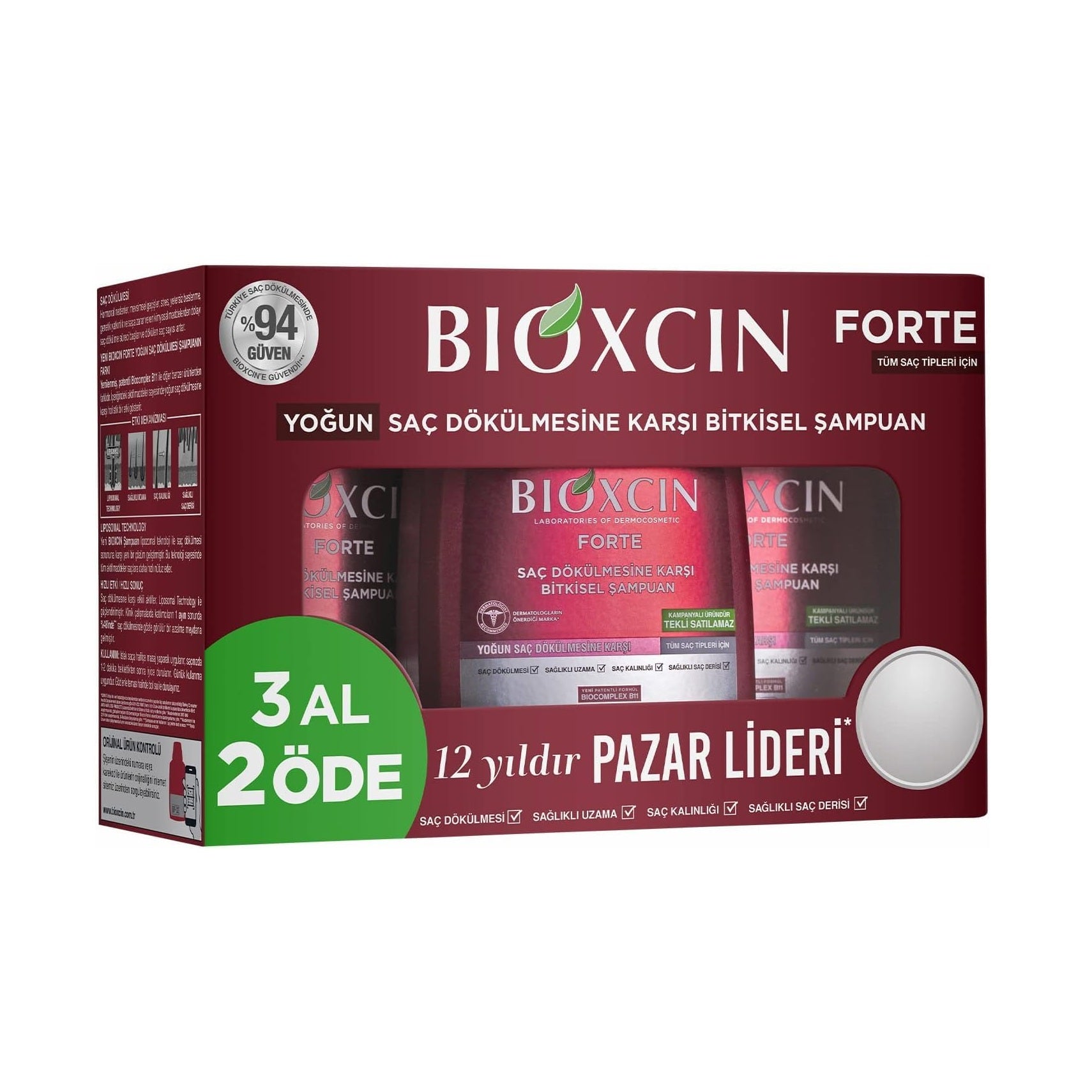 BIOXCIN FORTE Shampooing Anti-Chute Intense - Efficace & Rapide - Avec Bio Complex B11 - Testé Cliniquement - Croissance de Cheveux Plus Forts et Plus Épais (3 pcs)