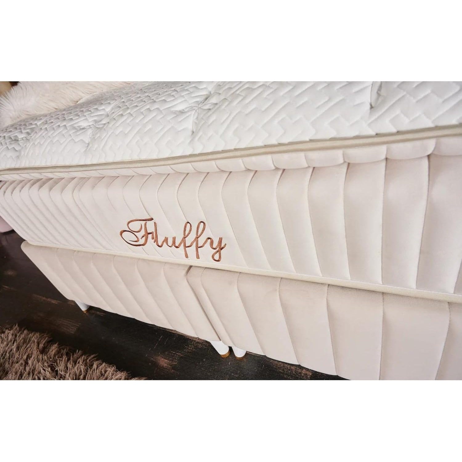 Lit coffre Fluffy avec matelas et sommier, lit avec rangement, ensemble complet avec matelas orthopédique 7 zones avec surmatelas, hypoallergénique, respirant, hauteur de couchage 67 cm