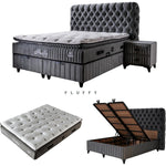 Lit coffre Fluffy avec matelas et sommier, lit avec rangement, ensemble complet avec matelas orthopédique 7 zones avec surmatelas, hypoallergénique, respirant, hauteur de couchage 67 cm