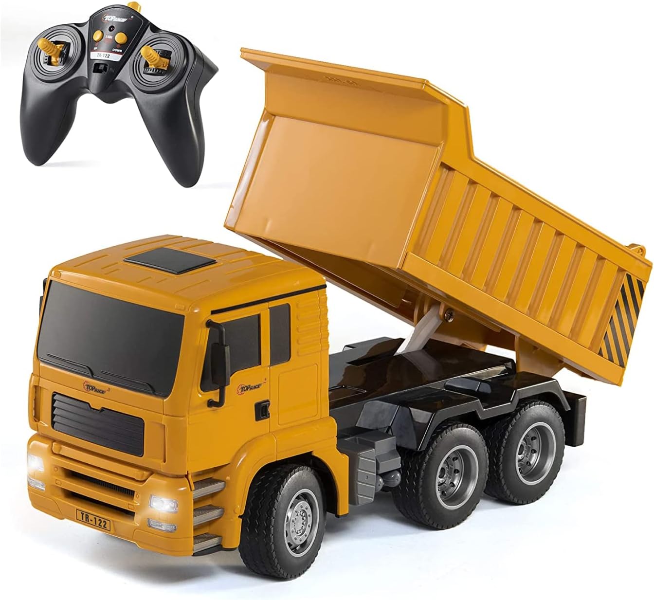 Camion benne télécommandé – 6 canaux entièrement fonctionnel avec lumières et sons – Échelle 1:28