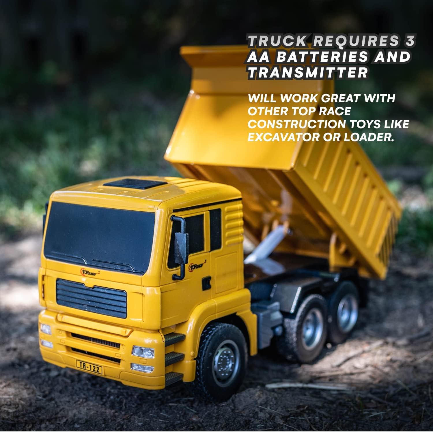 Camion benne télécommandé – 6 canaux entièrement fonctionnel avec lumières et sons – Échelle 1:28