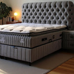 Lit coffre Fluffy avec matelas et sommier, lit avec rangement, ensemble complet avec matelas orthopédique 7 zones avec surmatelas, hypoallergénique, respirant, hauteur de couchage 67 cm