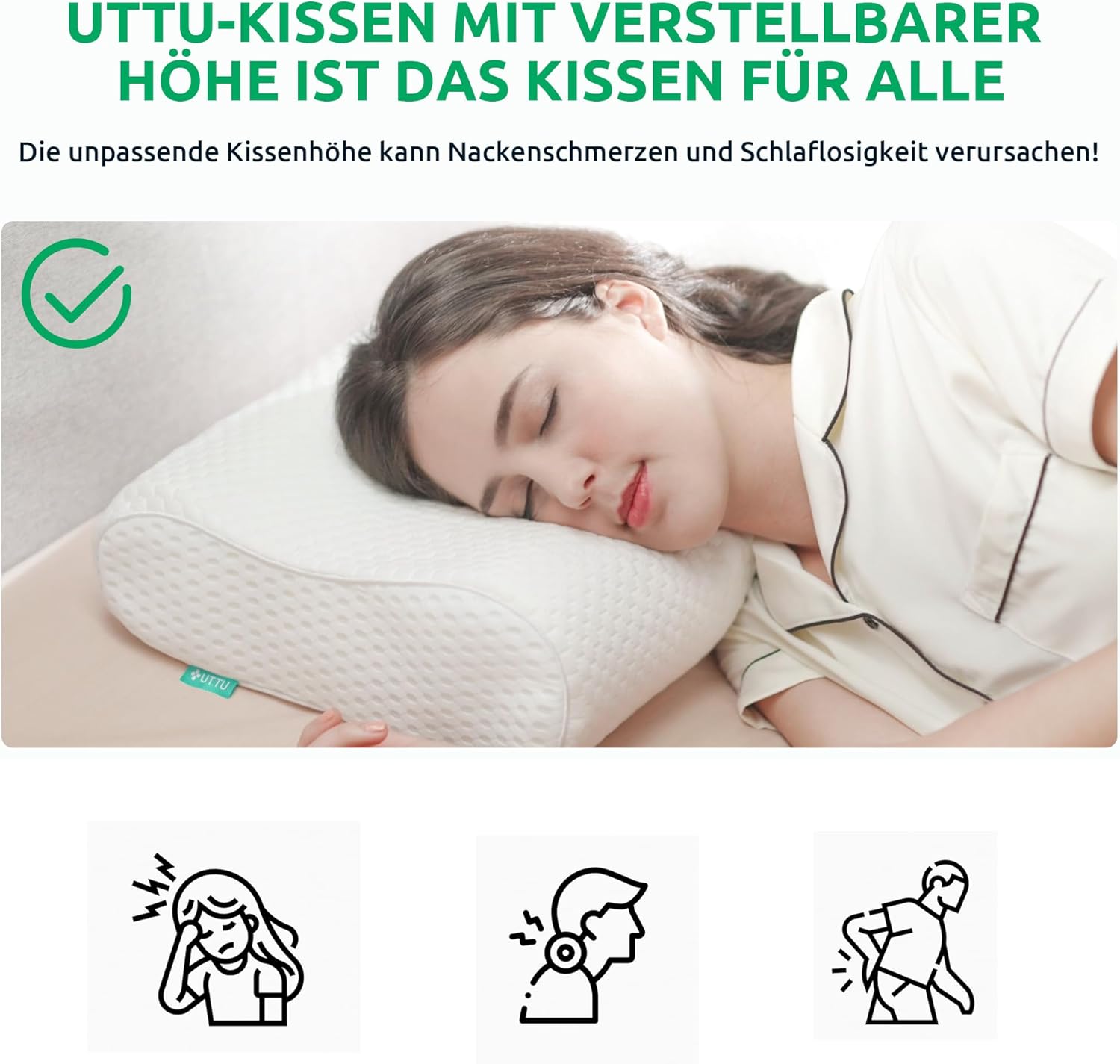 Oreiller à mémoire de forme - Conception ergonomique en sandwich avec hauteur réglable