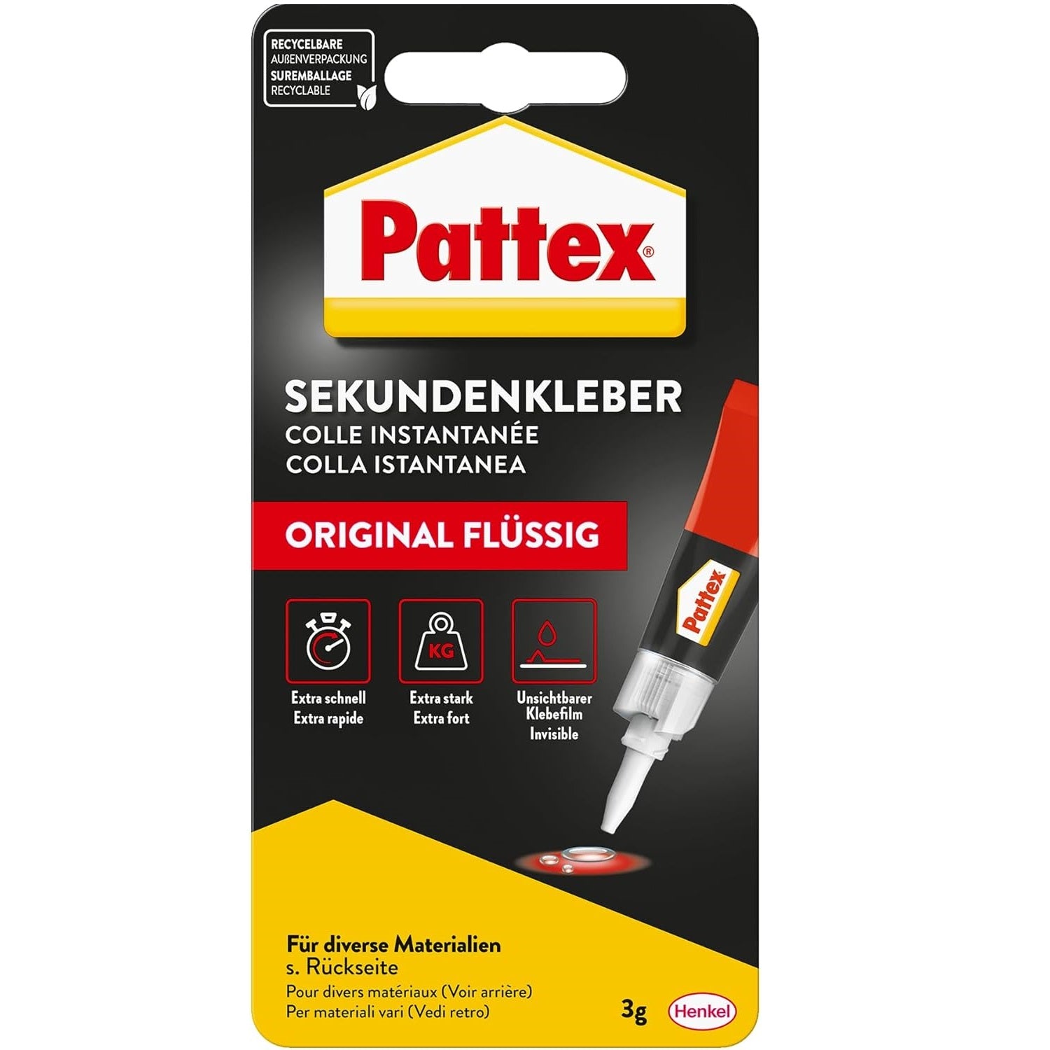 Pattex Liquid Super Glue, Dishwasher Safe, Super Adhesive, for Many Instant Repairs, Quick Drying, Colourless, PSK1C
