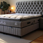 Lit coffre Fluffy avec matelas et sommier, lit avec rangement, ensemble complet avec matelas orthopédique 7 zones avec surmatelas, hypoallergénique, respirant, hauteur de couchage 67 cm