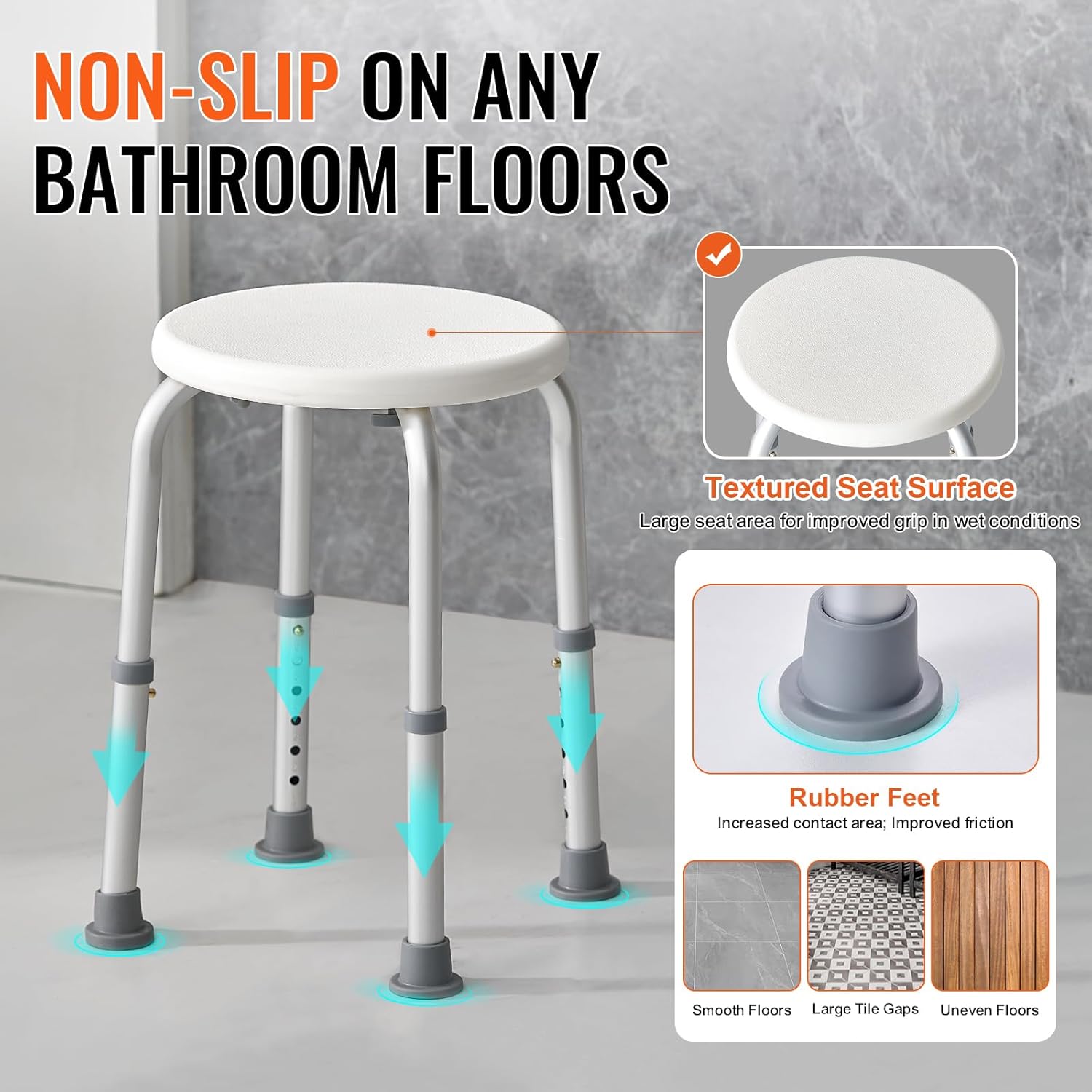 Adjustable Rotating Shower Stool - 360° Swivel Bathroom Safety Chair with Aluminium Frame