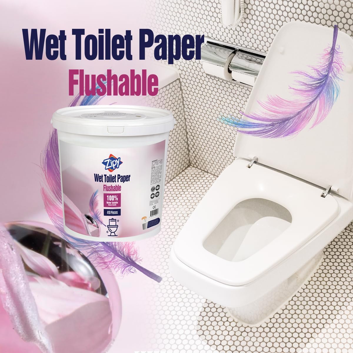 ZIPY Flushable Moist Toilet Paper – Biodegradable, Plastic-Free – Suitable for Adults, Seniors, Children – (600 Sheets)