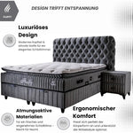 Lit coffre Fluffy avec matelas et sommier, lit avec rangement, ensemble complet avec matelas orthopédique 7 zones avec surmatelas, hypoallergénique, respirant, hauteur de couchage 67 cm