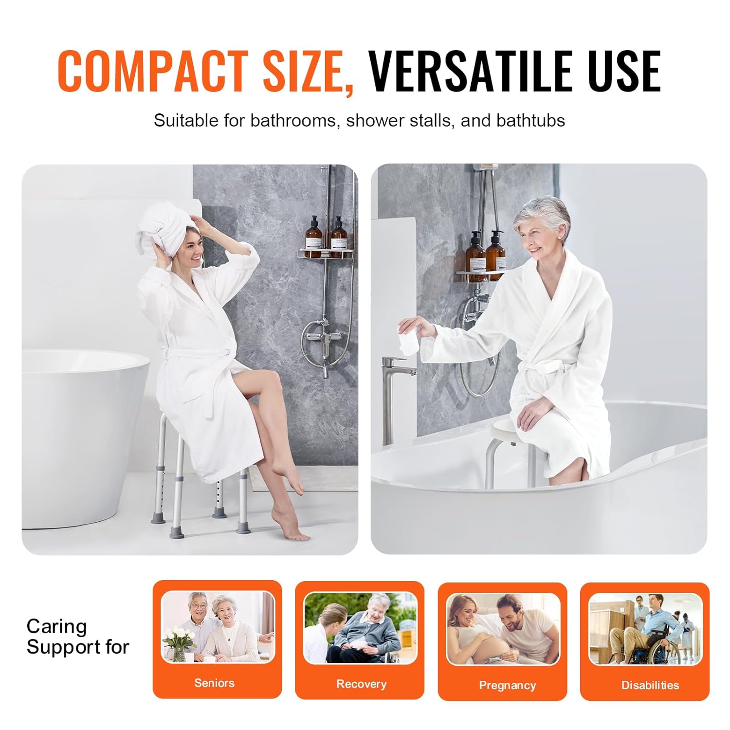 Adjustable Rotating Shower Stool - 360° Swivel Bathroom Safety Chair with Aluminium Frame