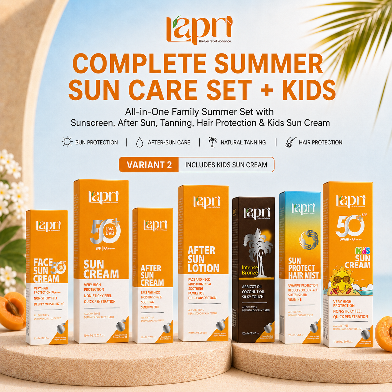Lapri Complete Summer Sun Care Set – Full Summer Sunscreen, After Sun, Tanning & Hair Protection