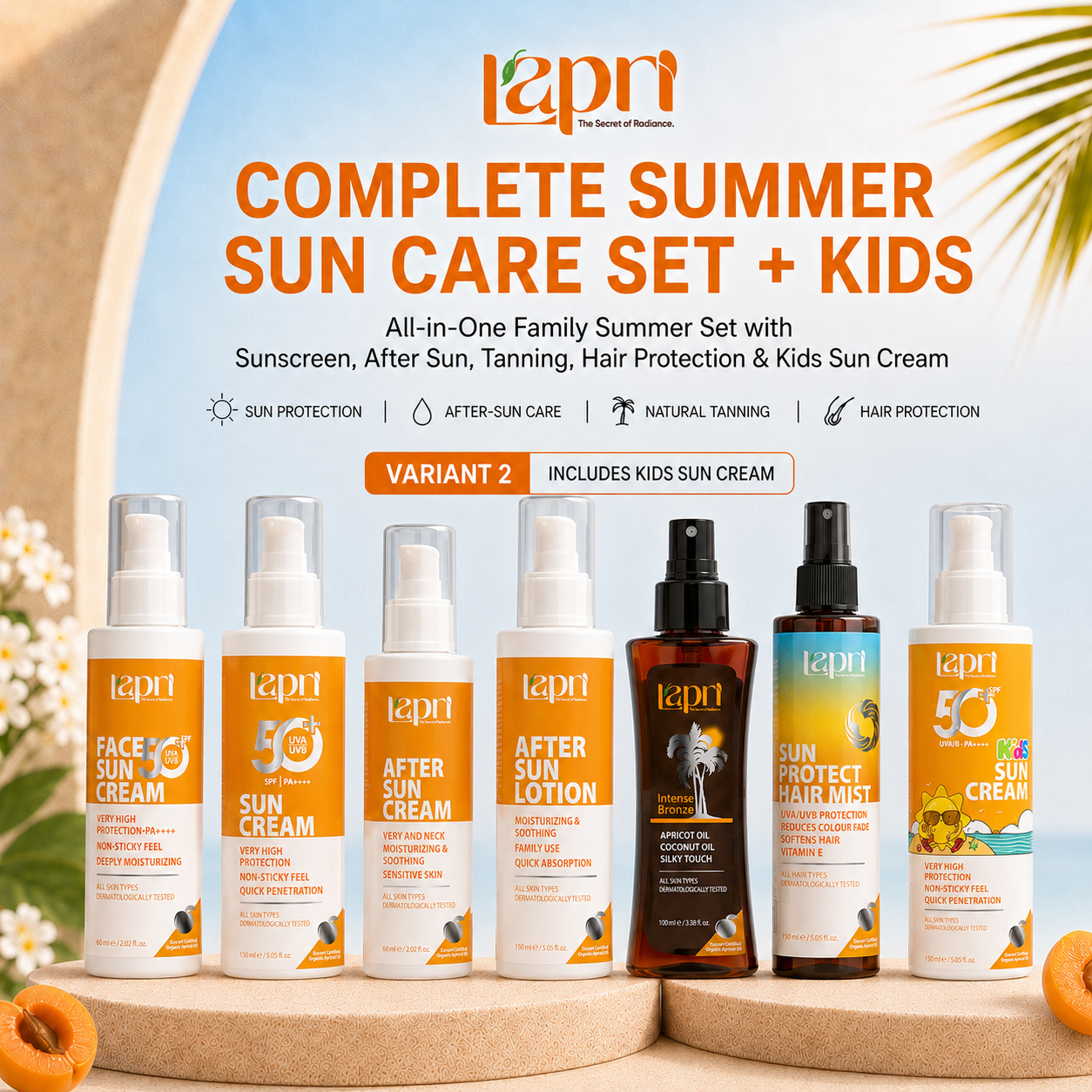 Lapri Complete Summer Sun Care Set – Full Summer Sunscreen, After Sun, Tanning & Hair Protection