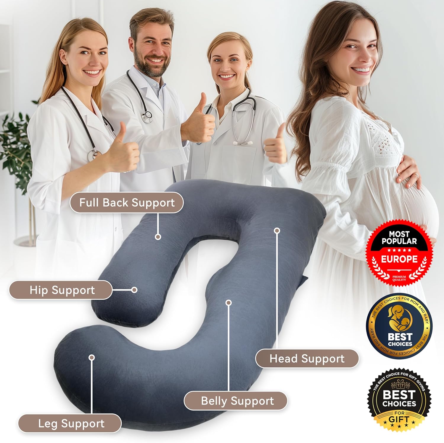 Pregnancy Pillow - Full Body U-Shape Maternity Support Pillow for Side Sleepers