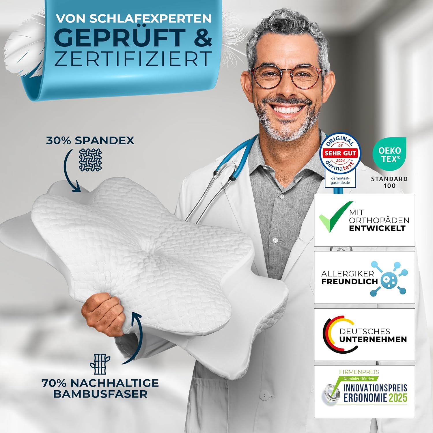 Oreiller Orthopédique - Oreiller de Soutien Cervical Certifié Oeko-Tex