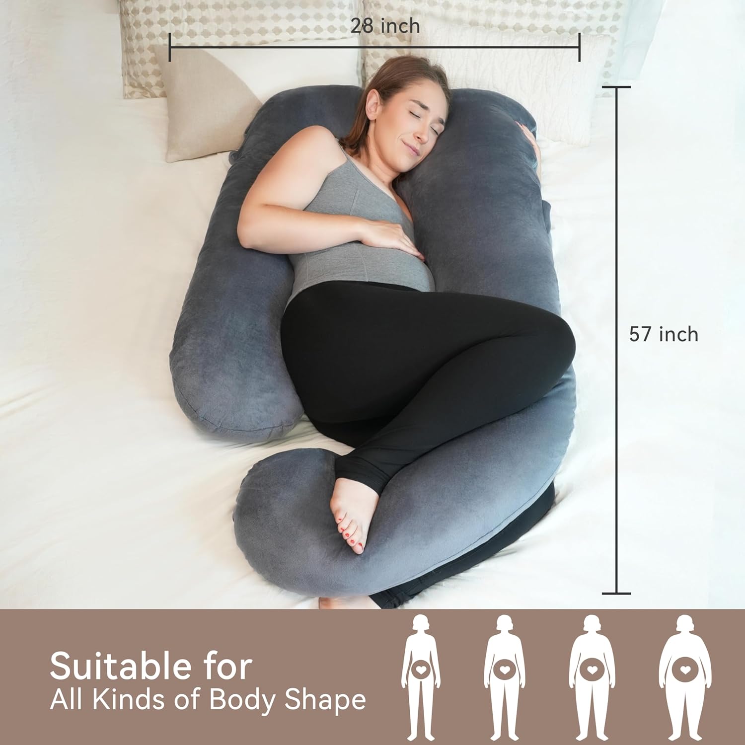 Pregnancy Pillow - Full Body U-Shape Maternity Support Pillow for Side Sleepers