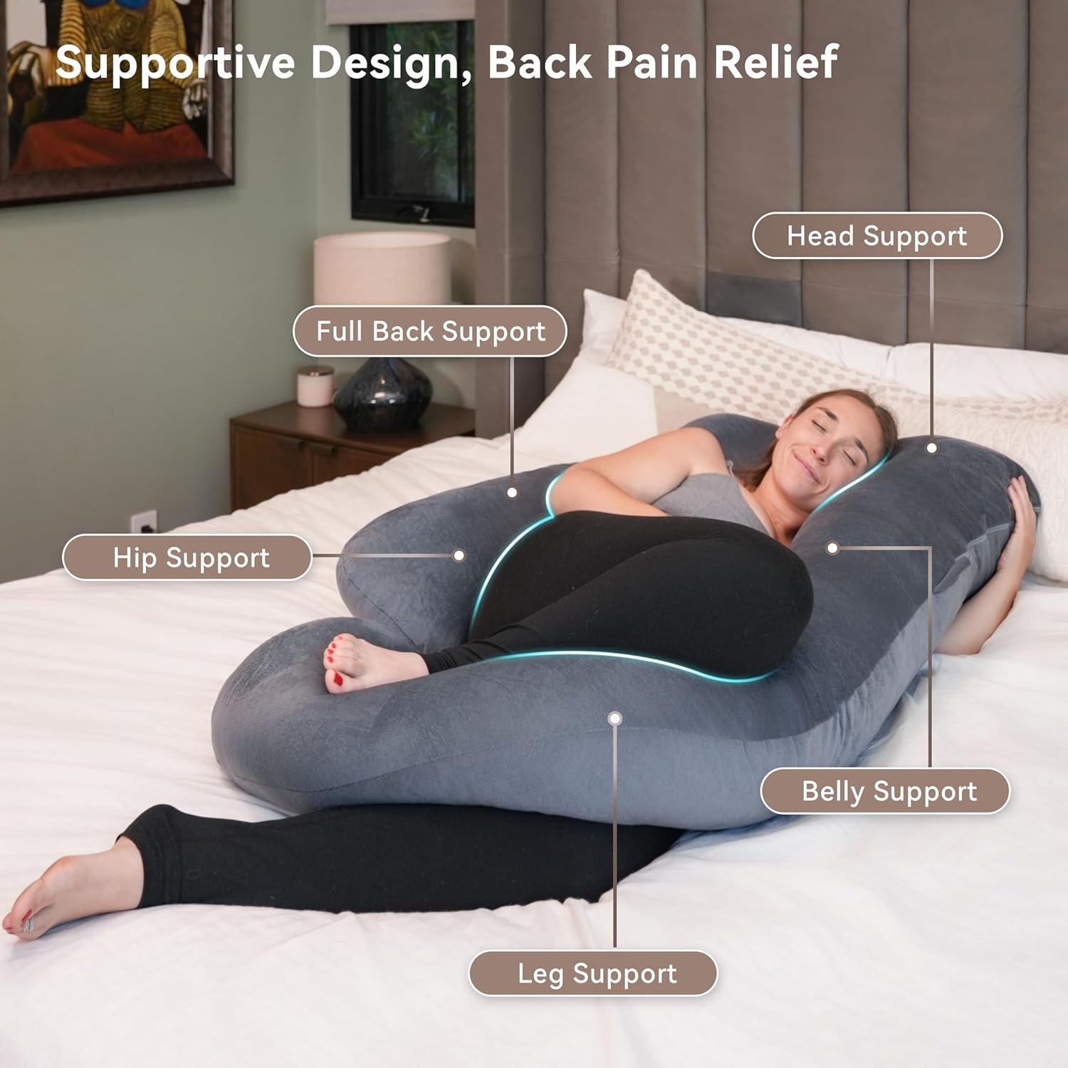 Pregnancy Pillow - Full Body U-Shape Maternity Support Pillow for Side Sleepers