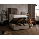 BAMBI - Ensemble de lit tapissier Golden Prime H3 – Lit de luxe avec rangement, matelas à ressorts ensachés premium et tête de lit rembourrée douce