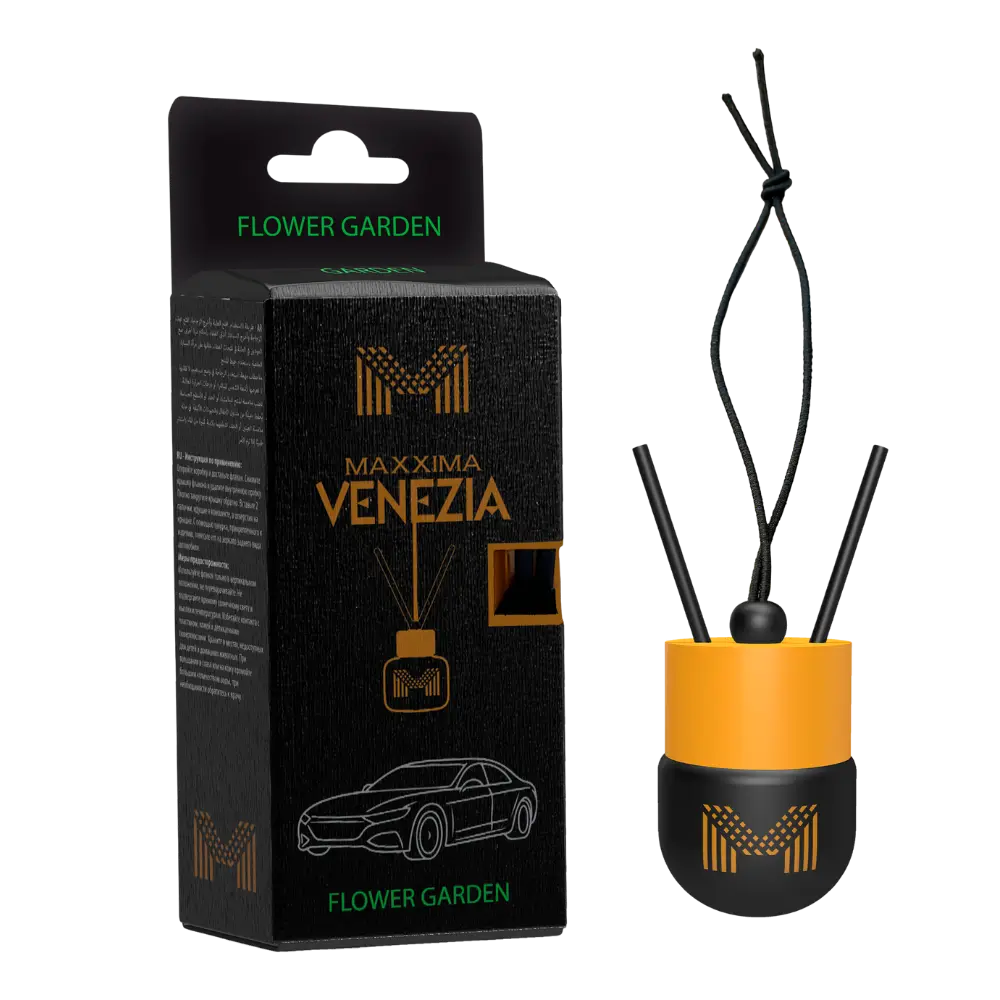 MAXXIMA VENEZIA Désodorisant de Voiture à Suspendre – Diffuseur de Parfum Décoratif avec Bâtonnets et Cordon – Désodorisant de Voiture Élégant pour Rétroviseur – Divers Parfums