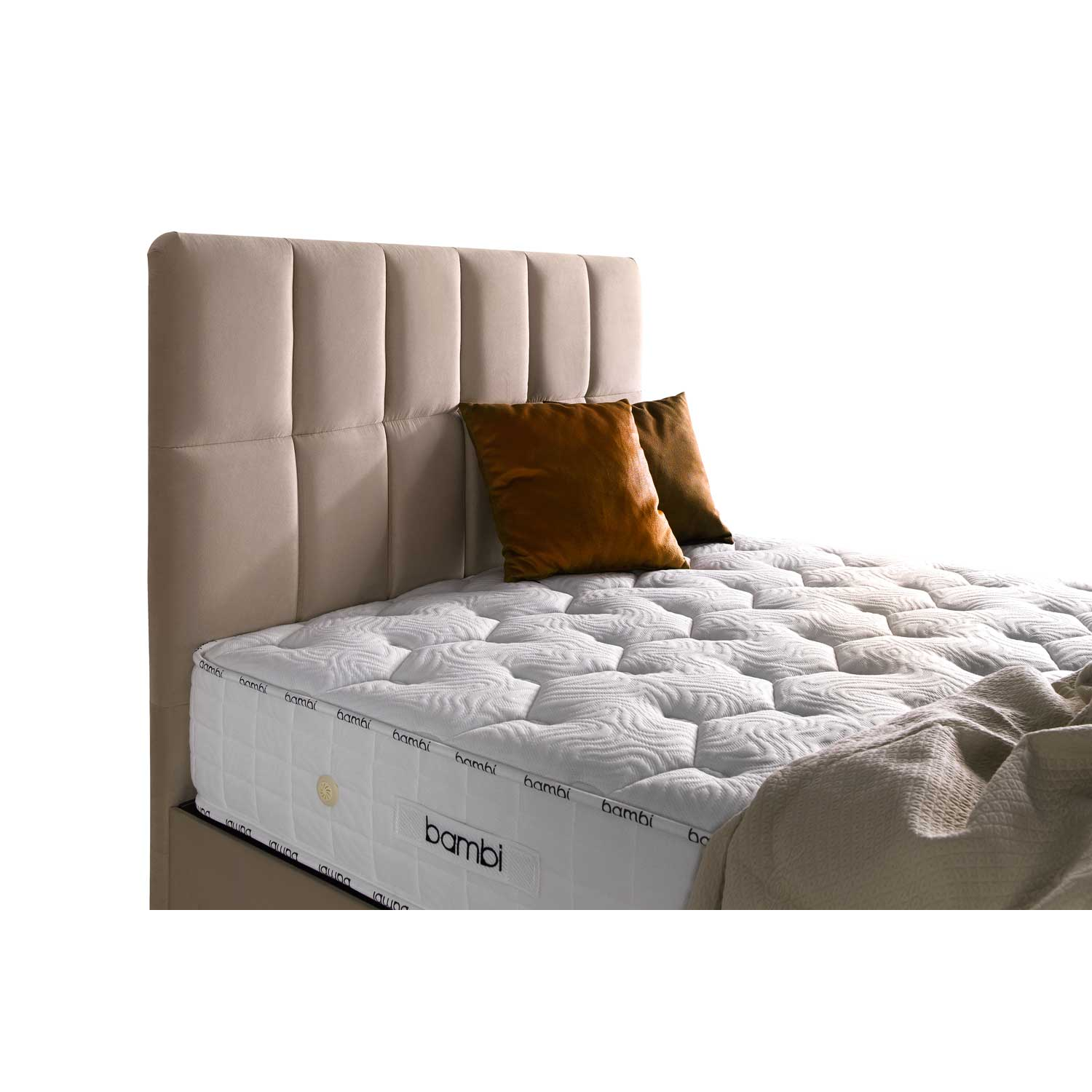 BAMBI - Ensemble de lit tapissier Golden Prime H3 – Lit de luxe avec rangement, matelas à ressorts ensachés premium et tête de lit rembourrée douce