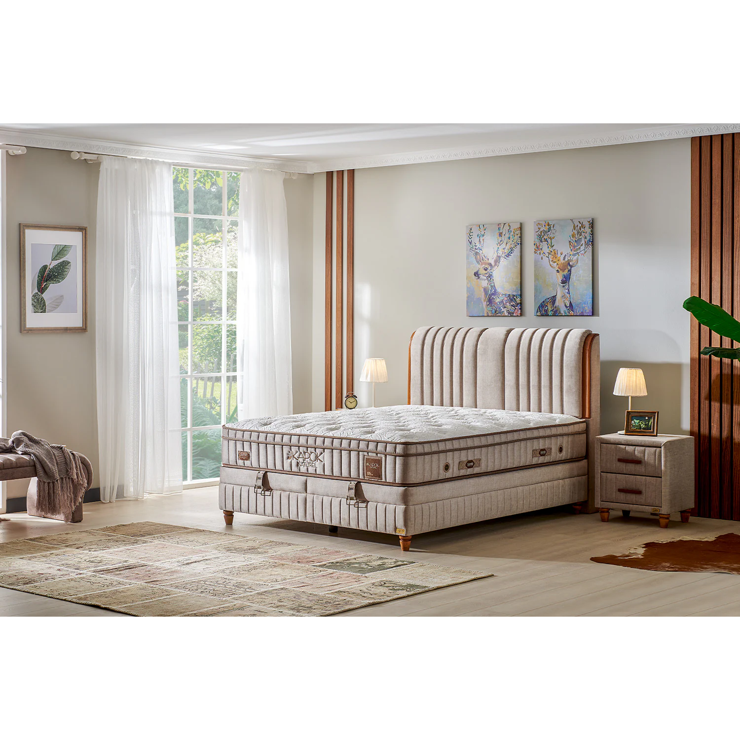 Bambi Kapok Naturel Boxspring Bed Set H3 with Storage, Headboard & Pocket Spring Mattress