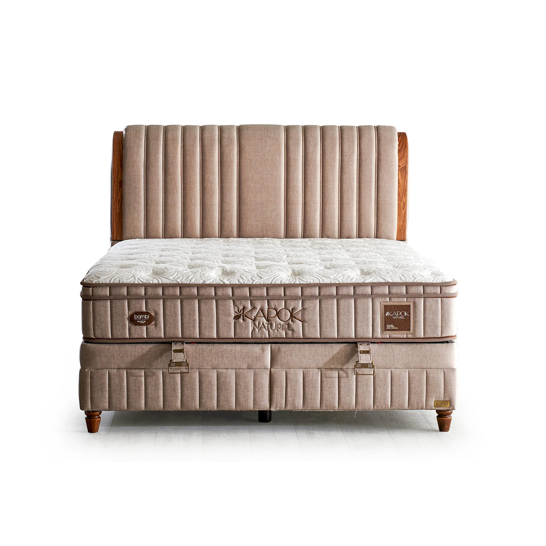 Bambi Kapok Naturel Boxspring Bed Set H3 with Storage, Headboard & Pocket Spring Mattress
