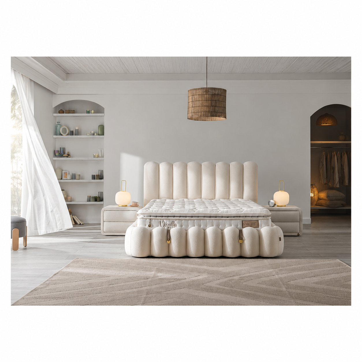 Bambi Vanilla Boxspring Bed Set H3 | Breathable Mattress & Storage