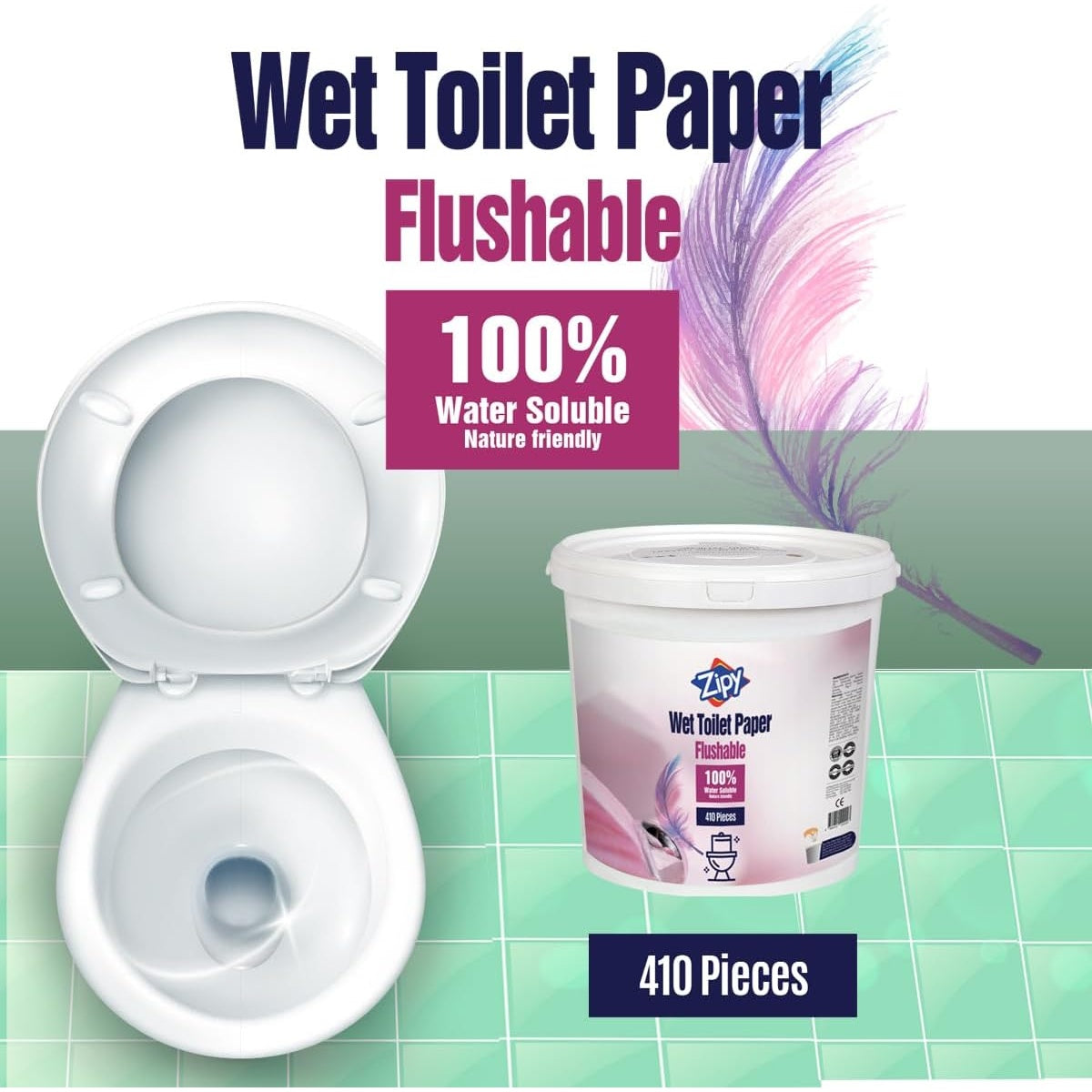 ZIPY Papier Toilette Humide Jetable (600 Lingettes) – Biodégradable, Sans Plastique, Soluble dans l'Eau, Doux pour les Peaux Sensibles – Pour Adultes, Enfants, Personnes Âgées et Animaux de Compagnie