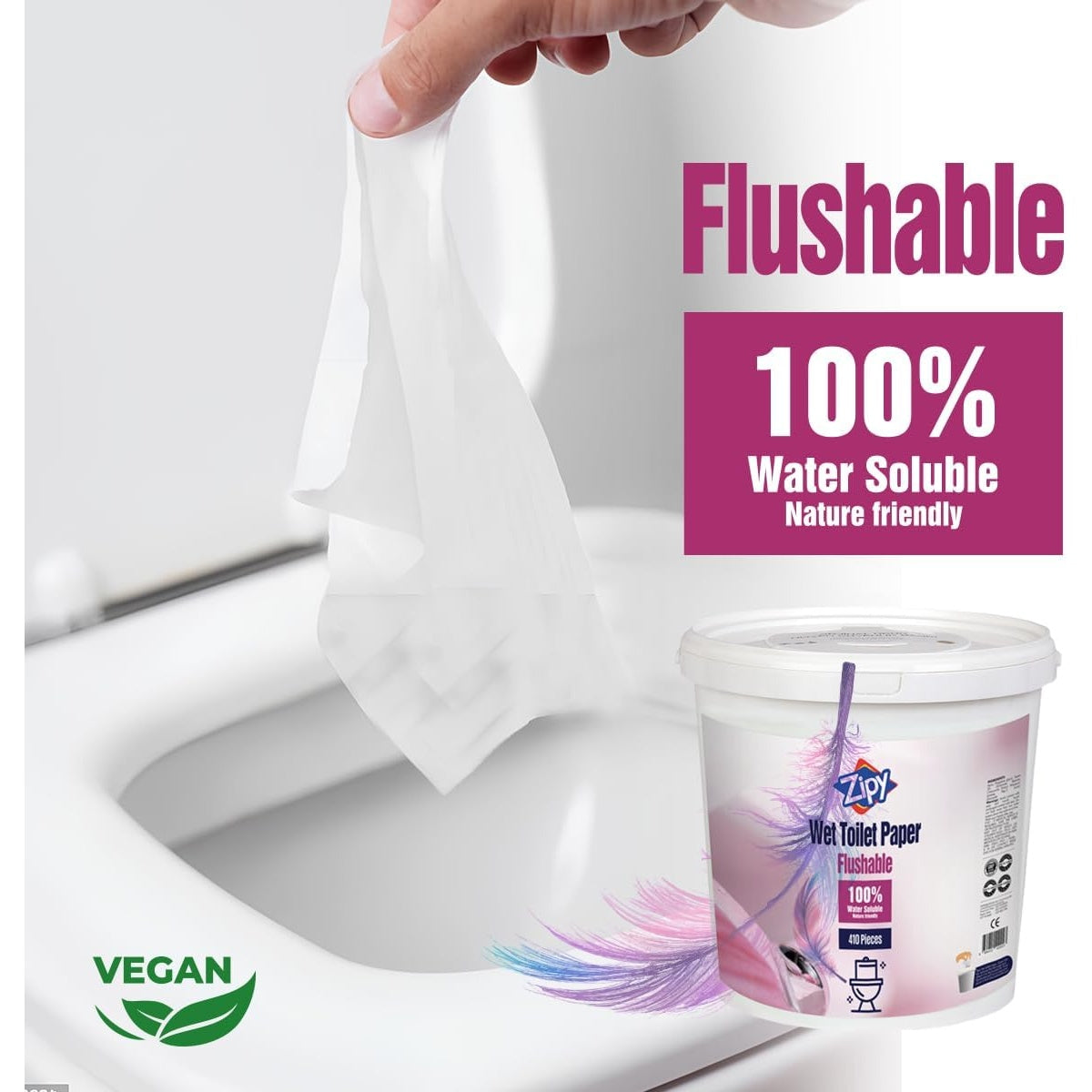 ZIPY Papier Toilette Humide Jetable (600 Lingettes) – Biodégradable, Sans Plastique, Soluble dans l'Eau, Doux pour les Peaux Sensibles – Pour Adultes, Enfants, Personnes Âgées et Animaux de Compagnie