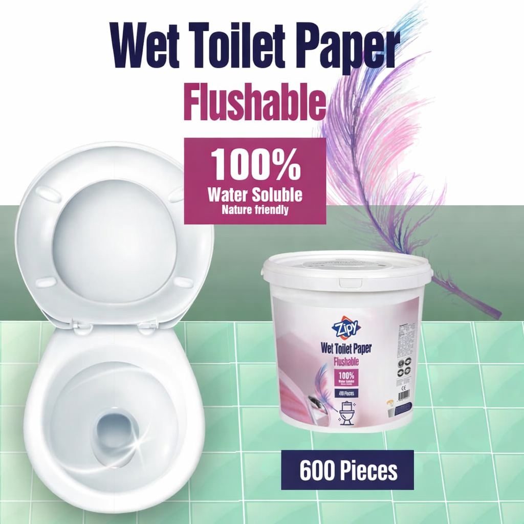 ZIPY Flushable Moist Toilet Paper – Biodegradable, Plastic-Free – Suitable for Adults, Seniors, Children – (600 Sheets)